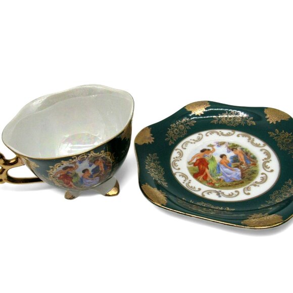 SHAFFORD Footed Tea Cup And Saucer With Victorian Scene Japan Vintage - Picture 8 of 12